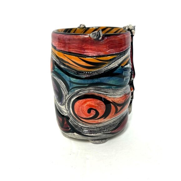 Kerri Buxton Brad Taylor Abstract Studio Pottery Face Vase Signed Dated 5" High - Picture 4 of 7
